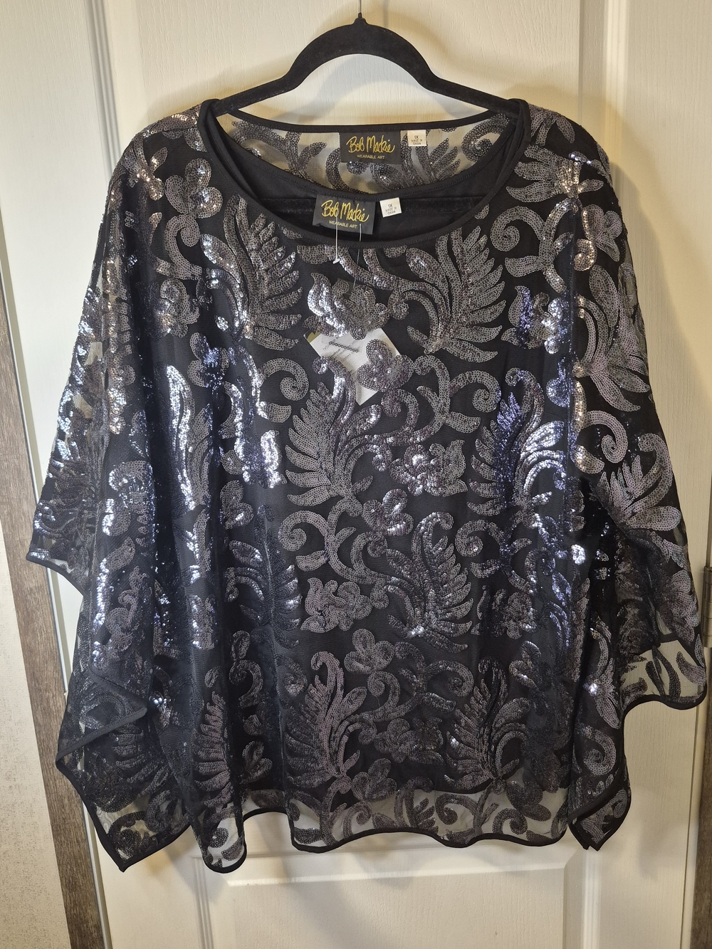 Bob Mackie Black Sequin Sheer Floral Embellished Women's Top Wearable Art Party